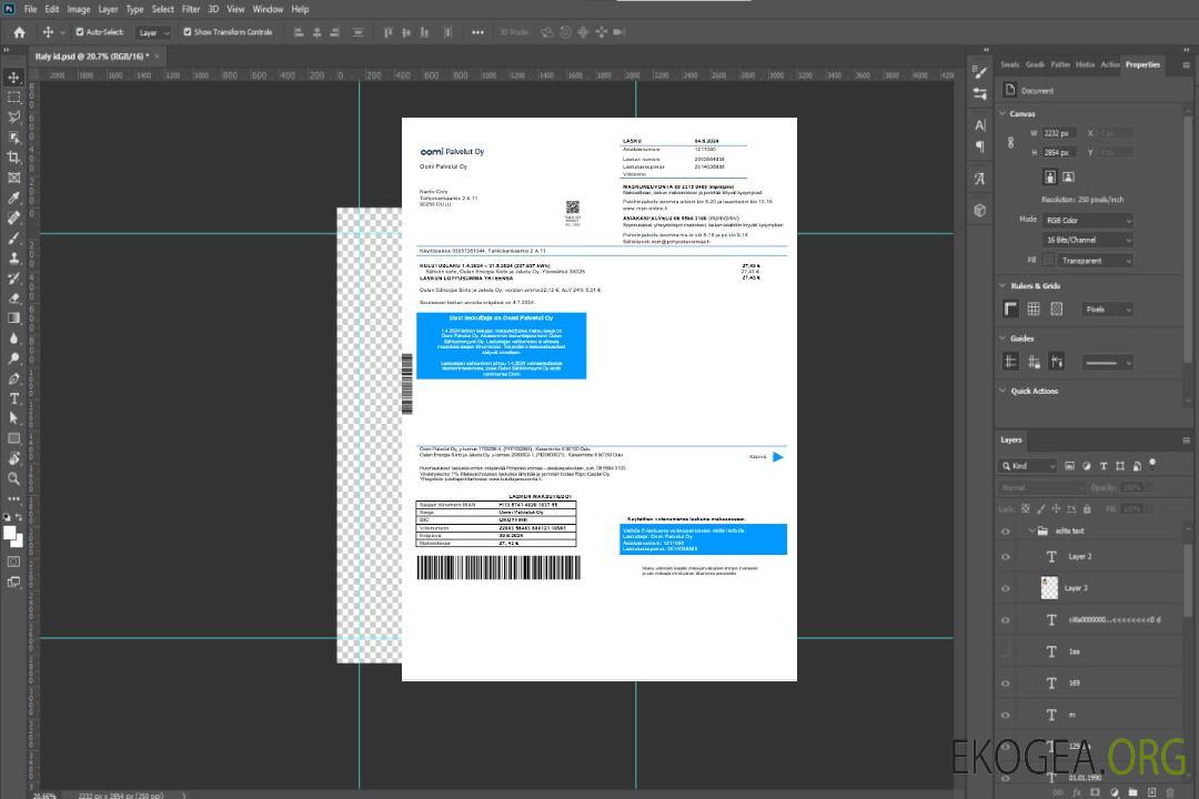 Finlande Oomi Palvelut Oy facture de services publics d'électricité aux formats Word et PDF template